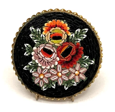 LARGE Antique Vintage FLOWER/FLORAL Micro Mosaic Button - Made in Italy (B1) - Image 1 of 4