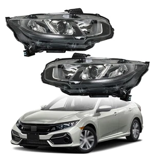Headlights For Honda Civic 2016-2020 Pair Chrome Halogen Driver&Passenger Clear - Picture 1 of 14