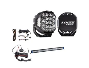 Kings 9" Lethal Pro Driving Lights +harness + 40" Double Row Light Bar + Harness - Picture 1 of 12
