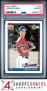 1991 TOPPS #333 CHIPPER JONES RC BRAVES HOF PSA 10 - Picture 1 of 8