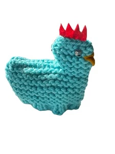Hand-Crocheted Chicken Egg Cozy Nice Clean Blue Red Easter Egg Boiled Egg Cozy - Picture 1 of 13