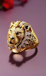 3Ct Round Cut Lab Created Diamond Men's Lion King Ring 14K Yellow Gold Plated - Picture 1 of 4