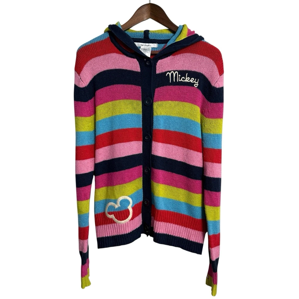 Walt Disney World Mickey striped cardigan womens large embroidered preppy hoodie - Image 1 of 4