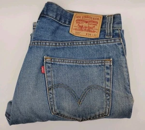 Levis 505 Jeans Mens 34x30 Straight Denim Blue Pockets Mid Rise Regular Fit - Picture 1 of 15