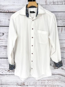 St. Croix Men's Dress Shirt Button-Up Flip Cuff Made In Italy Cotton Floral M - Picture 1 of 4
