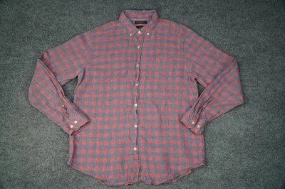 Banana Republic Shirt Mens Large Red Blue All Linen Plaid Camden Fit Button Down - Image 1 of 4