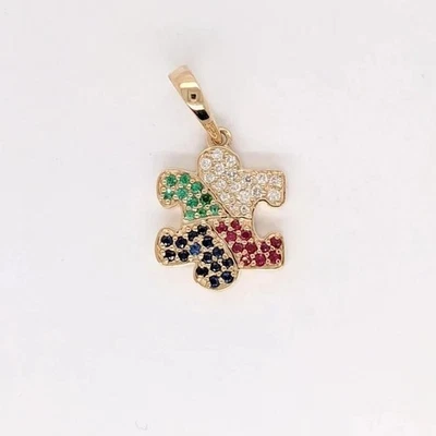 2Ct Lab-Created Green Emerald Puzzle Piece Pendant 14k Yellow Gold Plated Silver - Image 1 of 4