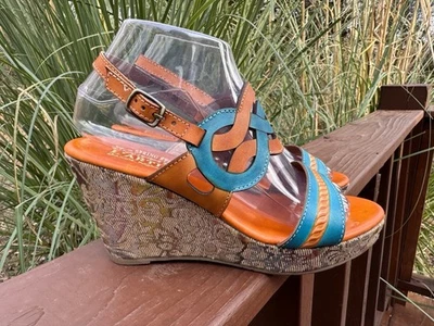 Spring Step L'artiste Sharina Wedge Sandals Womens Sz38 Orange Platform Artsy - Image 1 of 4