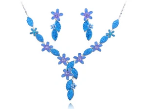 Ali-Market Sapphire Ocean Floral Garden New Crystal Element Earring Necklace Set - Picture 1 of 7