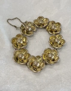 "Pulsera de plata de ley floral vintage 7"" México Marcel Boucher Parisina" - Imagen 1 de 4