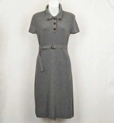 Vintage Y2K Dress Gray Ribbed Knit Belted Cotton Blend Juniors Size L - Image 1 of 4