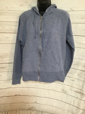 Moletom com capuz feminino Eddie Bauer zíper completo azul salpicado algodão azul tamanho M médio - Imagem 1 de 4