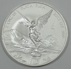 2012 2 Onzas Mexico Plata Pura Libertad Uncirculated Ley .999 Pure Silver - Picture 1 of 4