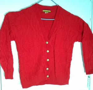 Vintage Womens Bryn Connelly Red Floral Cable Cardigan Sweater Sz L Long Sleeves - Picture 1 of 6