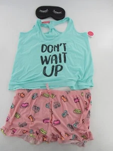 Plus Size Women 3 Pc Pajama Sleepwear Mask Pjs "Don't Wait Up" Short Set: 2X NEW - Picture 1 of 6