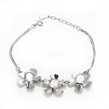 Sterling Silver and Cubic Zirconium Flower Adjustable Jewelry Bracelet 