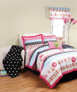 Mädchen Full Queen Bettdecke Quilt Polka Dot Floral Bettwäsche Rosa Blau Blumen Y2K - Bild 1 von 2