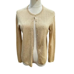Neiman Marcus Belford Silk Blend Cardigan Sweater Size M Tan Minimalist Preppy - Picture 1 of 9