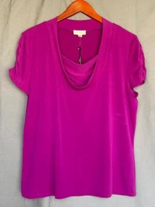 NWT Sz XL TAHARI Levine Berry Purple TOMMY Cowl Stretch Demure Top Shirt New - Picture 1 of 2