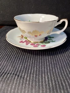 TAZA DE TÉ Y PLATILLO FRUTAS COLORIDAS DE HUESO FINO ROFTON INGLANDIA EN MUY BUEN ESTADO - Imagen 1 de 11