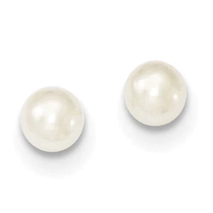 Sterling Silver 5-6mm White FW Cultured Button Pearl Stud Earrings - Picture 1 of 1