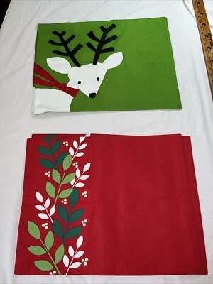 4PCS Merry Christmas Red Deer Greenery Placemats for Dining Table 12" X 18" - Image 1 of 4
