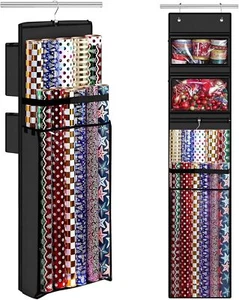Wrapping Paper Organizer Storage, Double-Sided Hanging Gift Wrap Roll Holder for - Picture 1 of 7