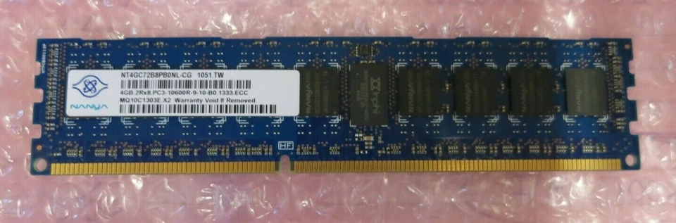 Nanya NT4GC72B8PB0NL-CG 4GB PC3-10600 DDR3-1333MHz ECC CL9 240-Pin DIMM Memory - Image 1 of 3