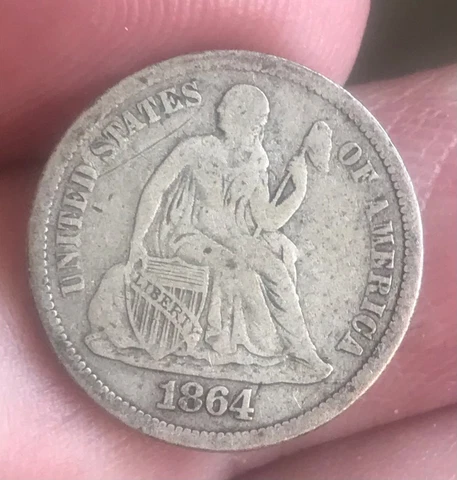 1864-s seated liberty dime , Fine , scarce Cover