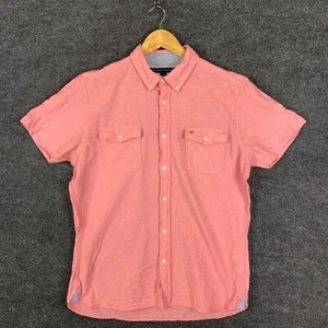 Tommy Hilfiger Mens Shirt Size L Pink Short Sleeve Button Down Custom Fit Logo - Picture 1 of 18