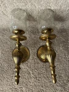 Vintage Messing Crackled Glas Wandleuchter Paar Indien MCM Votivkerzenhalter - Bild 1 von 7