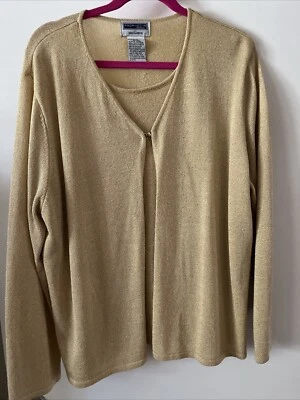 Sag Harbor Mujer Talla Grande 1X, Cárdigan Dorado 2fer Suéter Tejido Metálico Festivo Foto 1 de 4