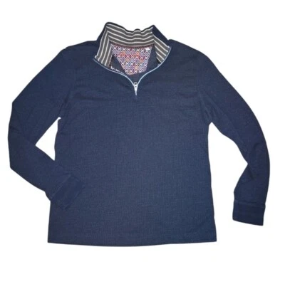 Pullover Robert Graham Azul Marino Algodón Elástico Manga Larga Cuello Simulado 1/4 Cremallera Talla XL Foto 1 de 4