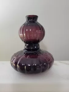 Vintage Glass Oil Lamp - Cranberry - Embossed/Melon Shape - 5" Tall - USA - Picture 1 of 8