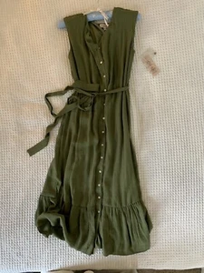 NWT Nanette Lepore Olive button up tie Midi Dress SZ 8 NEW $128 linen look - Picture 1 of 12