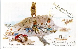 Trail's End Postcard Charles M Russell Famous Cowboy Artist Sun shine and Shadow - Picture 1 of 2