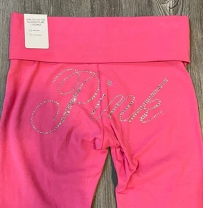 XXL Short VICTORIA SECRET PINK Carmine Rose Bling Cotton Foldover Flare Legging - Picture 1 of 1