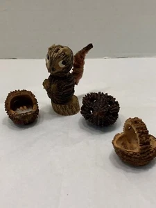 Vtg 50s Folk Art Carved primitive Wood Seed nut Squirrel Cradle Rattle Basket - Picture 1 of 12