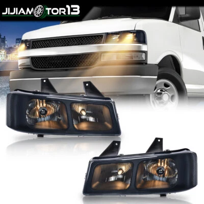 Par de faros de humo/cromo aptos para camioneta Chevy Express GMC Savana 2003-2019 Foto 1 de 4