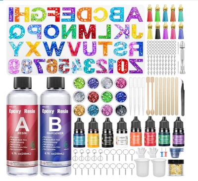 AOLLEN 186 PCS Epoxidharz Set Anfänger 200ml+200ml Glasklar Resin harz Gießen Set