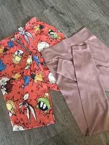 WOMEN CASUAL LOUNGE LOONEY TUNES LEGGINGS SET BUNDLE SMALL S PINK PJS SLEEP - Picture 1 of 2