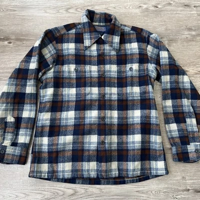 Camisa feminina Pendleton Lodge xadrez azul média lã virgem botão para cima - Imagem 1 de 4