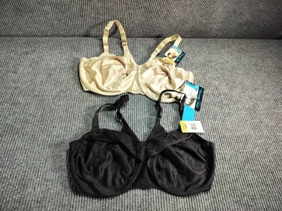 Vanity Fair Bras Full Figure 44DD Black&Beige Underwire Unlined Lace HookEye NEW - Image 1 of 4