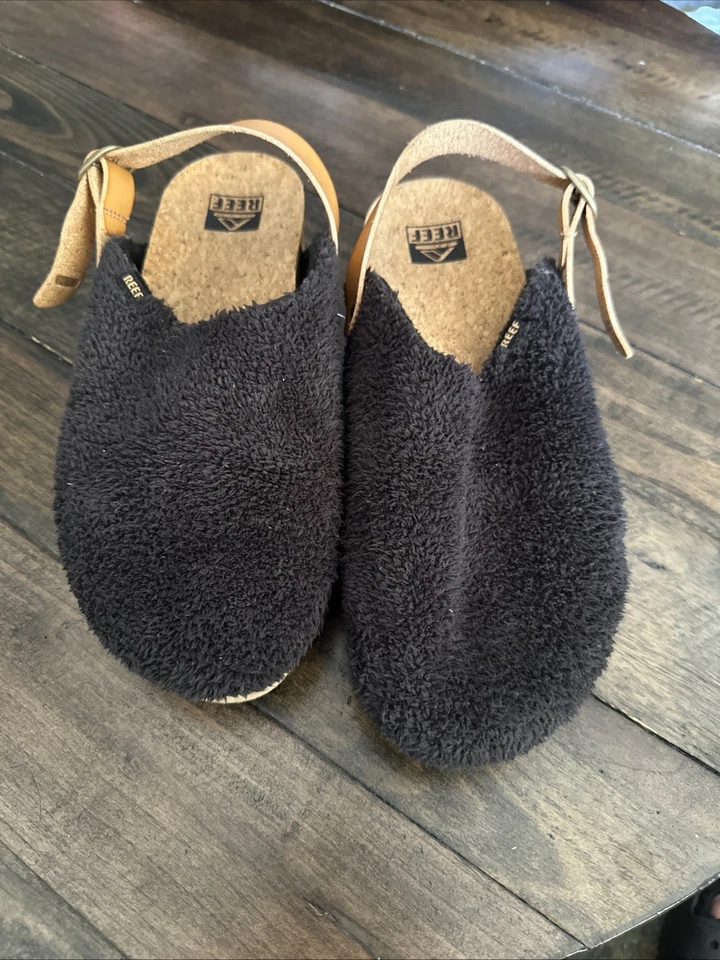 B50 REEF Beach Bum Sage Sling Back Clog Mule Comfort Sandals 9 Sherpa Black - Image 1 of 4