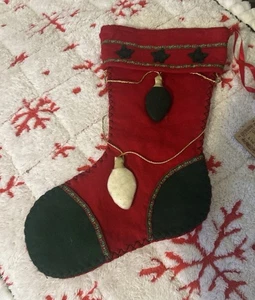 Vintage 50er Jahre roter Filz Weihnachtsstrumpf Handarbeit - Bild 1 von 8