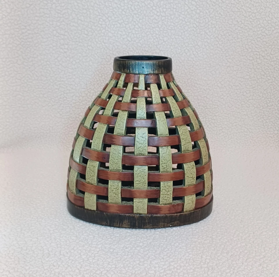 Jarrón cesta tejida marrón jarrón de mesa decoración tejido suelto floral plástico duro  Foto 1 de 4