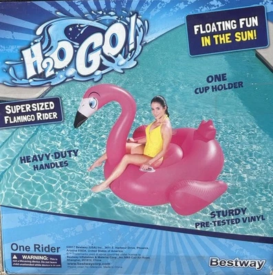 NEU X großer übergroßer aufblasbarer rosa Flamingo Pool Schwimmer Fahrt Getränkehalter 69 x 68 - Bild 1 von 3