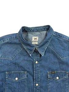 Lee Men’s Light Blue Denim Pearl Snap Button Western Shirt - Size Medium - Picture 1 of 9