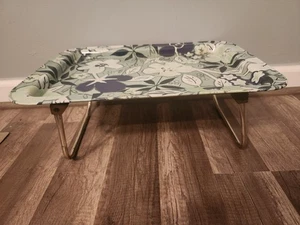 Vintage Marsh Allan blau/grün Blumen Mid Century Metall TV Tablett Schoß Tablett - Bild 1 von 6