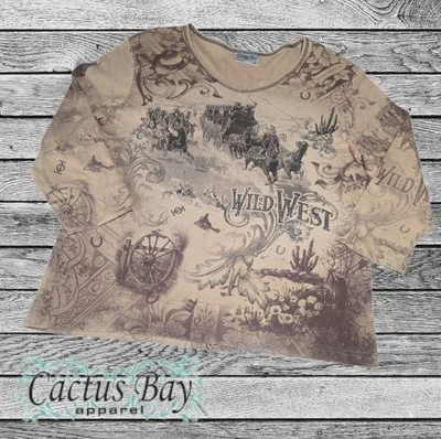 Camisa para mujer Cactus Bay Wild West manga 3/4 Y2K estrás vaquera tostada XXL Foto 1 de 4